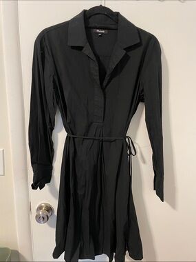 Madewell Black Long Sleeve Tie-Waist Shirt Dress